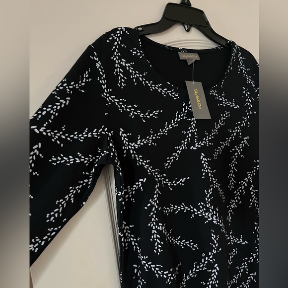 Style & Co. Black with White Patterned Long Sleeve Blouse Women’s Size Small - Picture 7 of 13